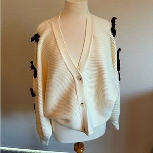 Vici Cream Cardigan with Black Bow Details